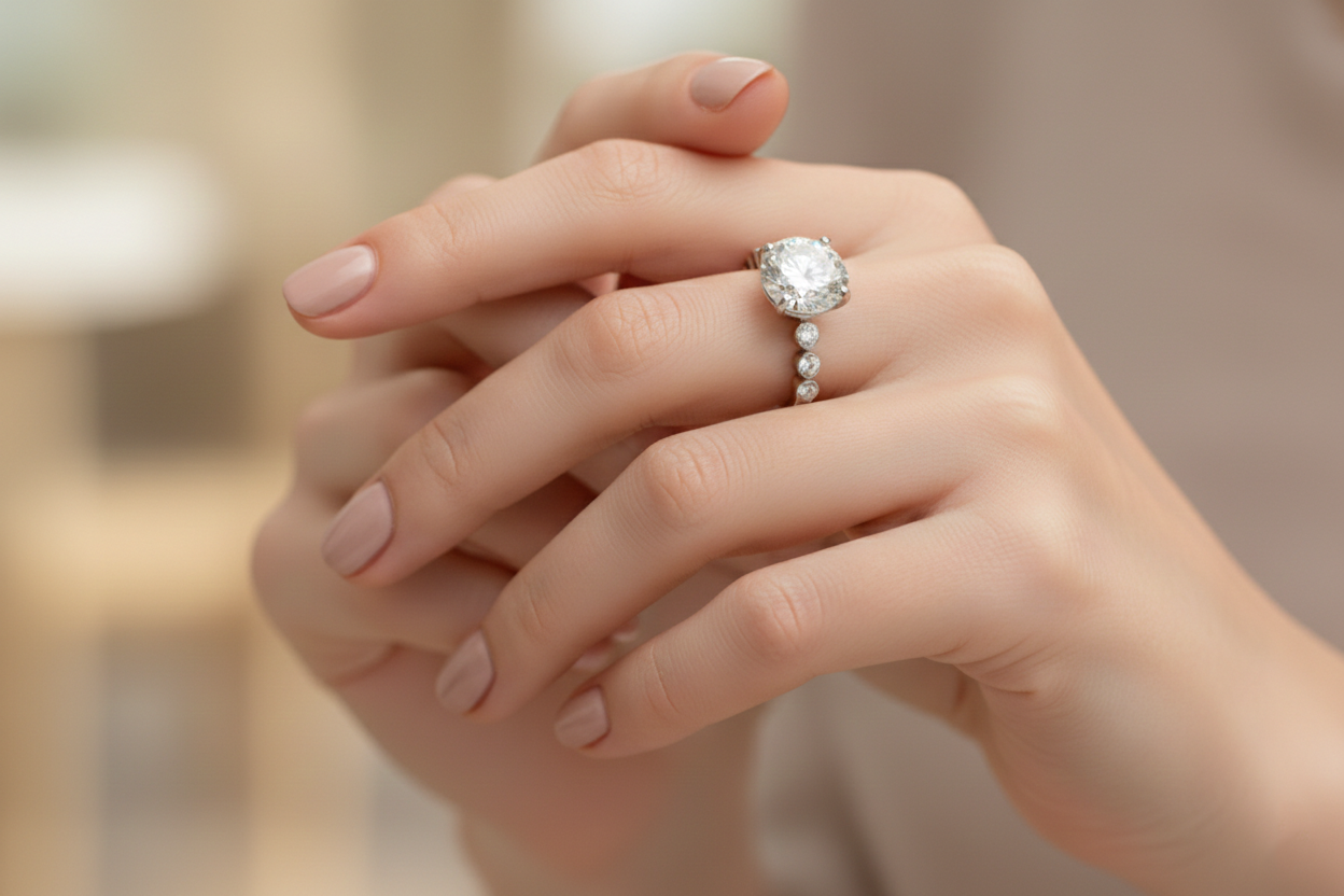 Luxury Round Solitaire Diamond Ring with Bezel Side Stones | 2.09 Carat | White Gold | Saleh Sallom-Saleh Sallom