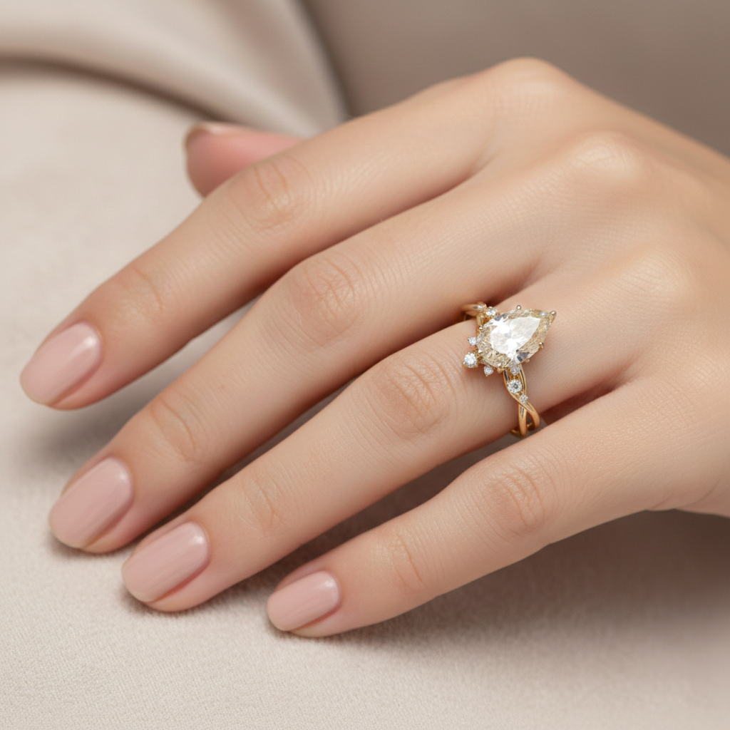 Pear-Shaped Lab-Created Diamond Halo Ring in 14K Yellow Gold-Saleh Sallom