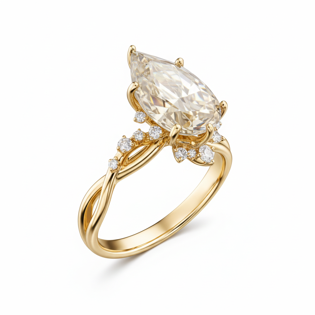 Pear-Shaped Lab-Created Diamond Halo Ring in 14K Yellow Gold-Saleh Sallom