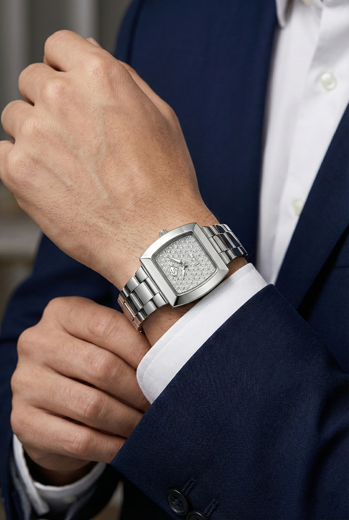 Saleh Sallom Diamond Pavé Watch in Stainless Steel – 0.48 CT Natural Diamonds-Saleh Sallom
