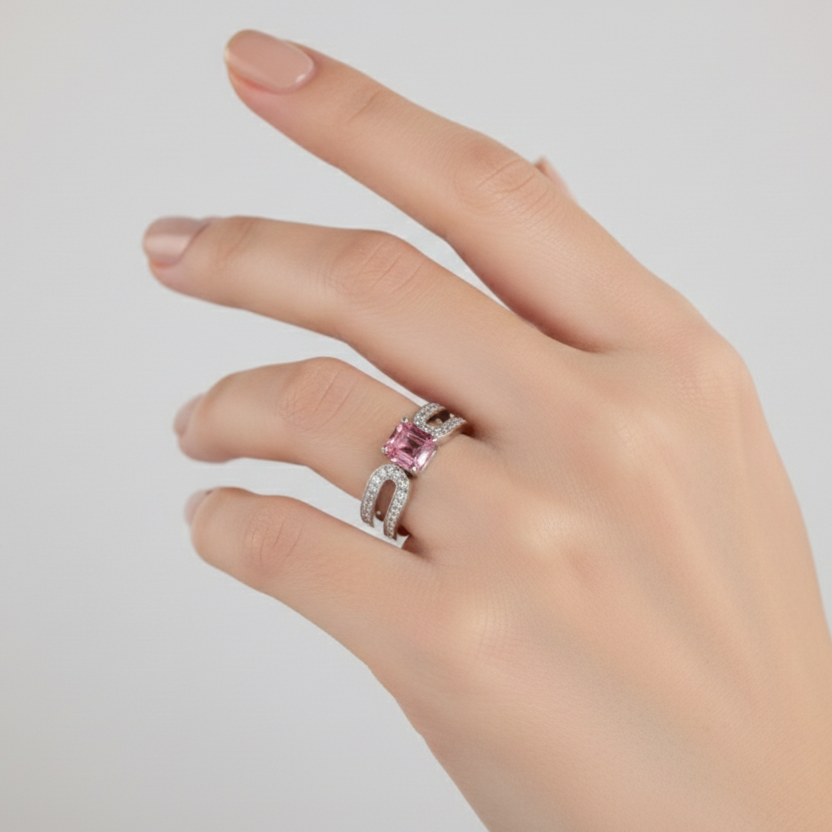 Emerald Cut Purple Tourmaline & Diamond Ring – 18K White Gold-Saleh Sallom