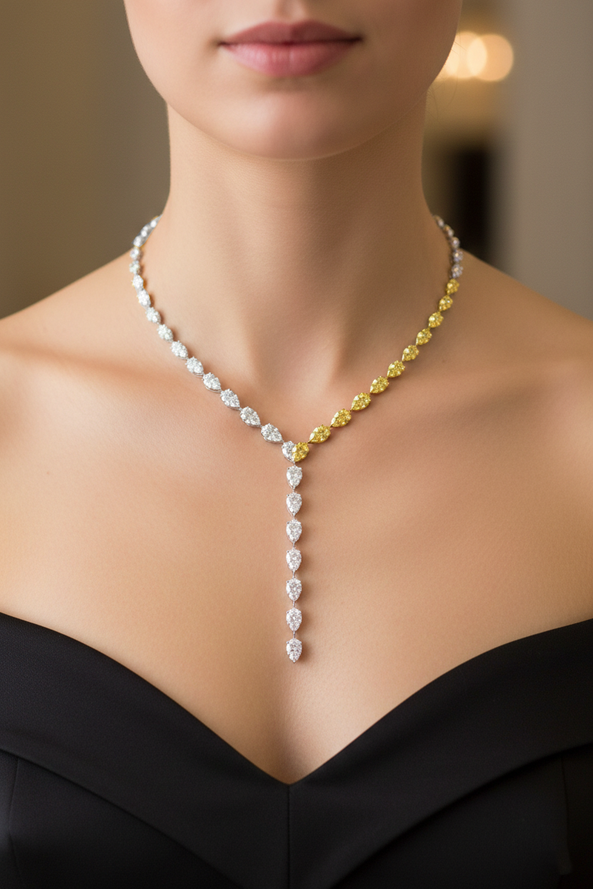 Yellow Sapphire & Diamond Y-Drop Necklace-Saleh Sallom