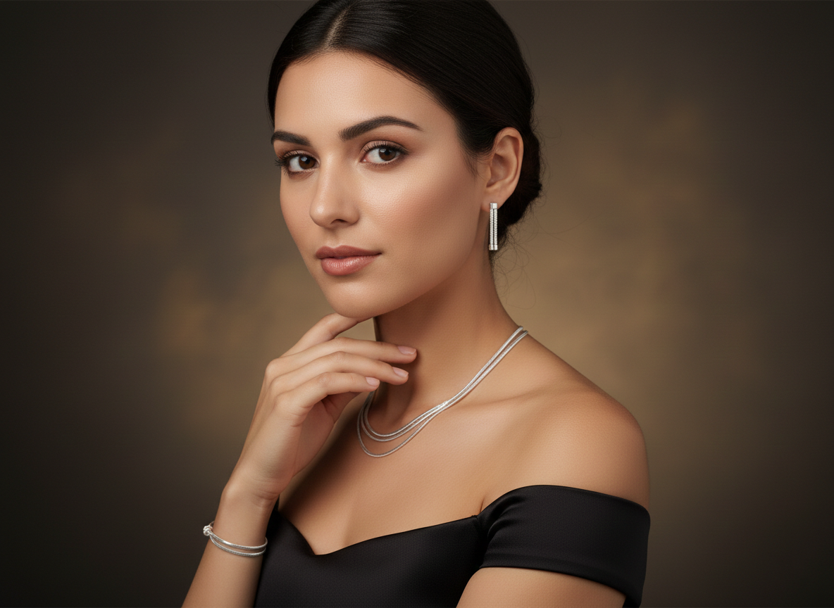 Minimal Elegance American Diamond Jewelry Set Rhodium-Plated Sterling Silver-Saleh Sallom