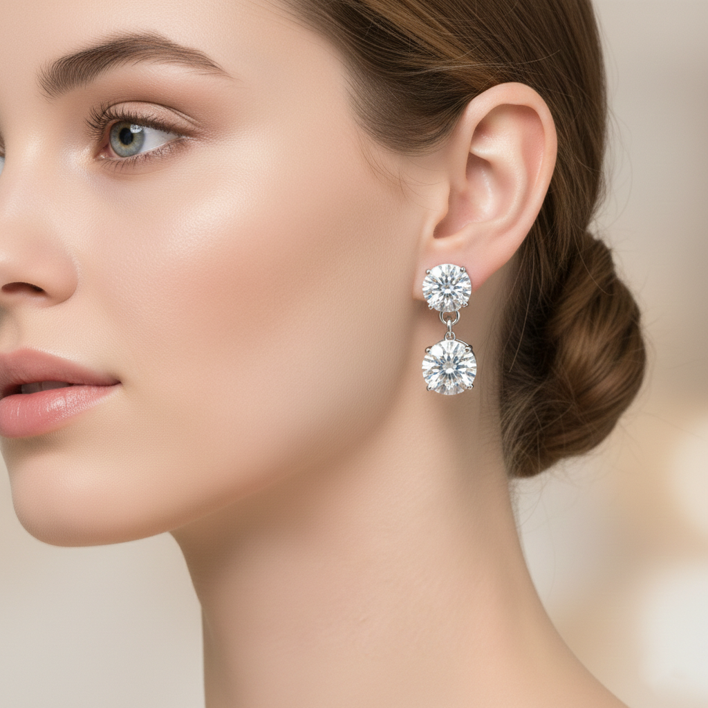 Round Brilliant Lab-Created Diamond Drop Stud Earrings in 14K White Gold-Saleh Sallom