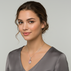 Pink Pear-Cut Gemstone & Diamond Drop Necklace in 18K White Gold-Saleh Sallom