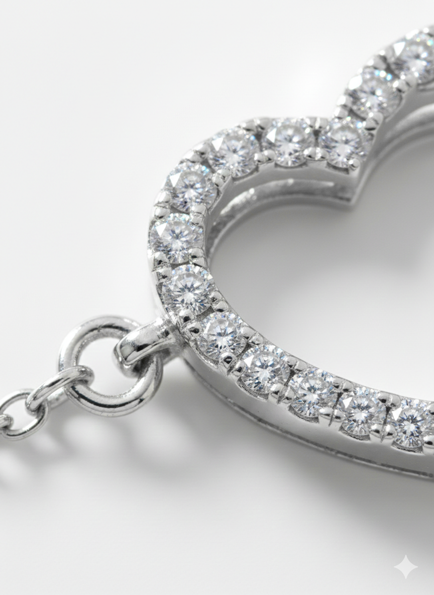 Heart American Diamond Bracelet in Rhodium-Plated Sterling Silver-Saleh Sallom