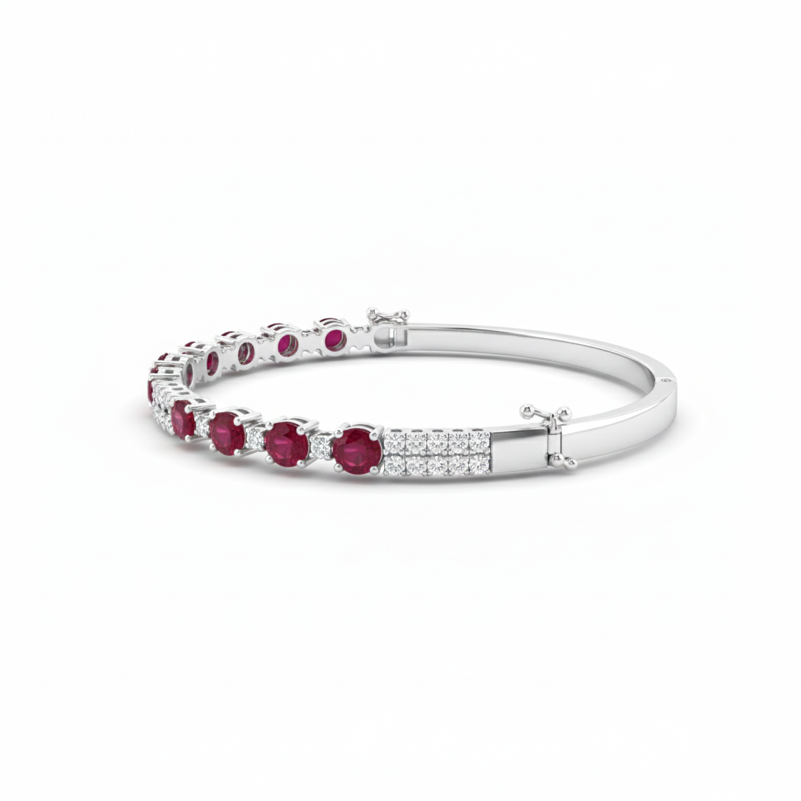 Ruby & Diamond Line Bangle in 18K White Gold-Saleh Sallom