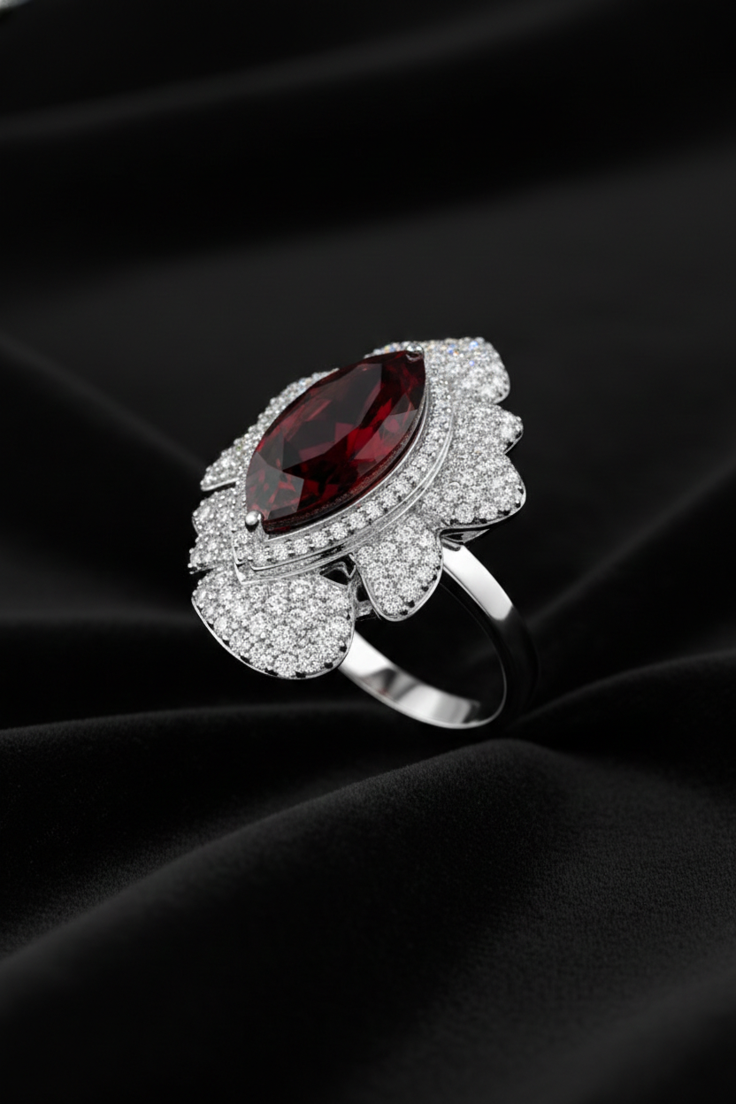 Crimson Marquis Natural Diamond Ring-Saleh Sallom