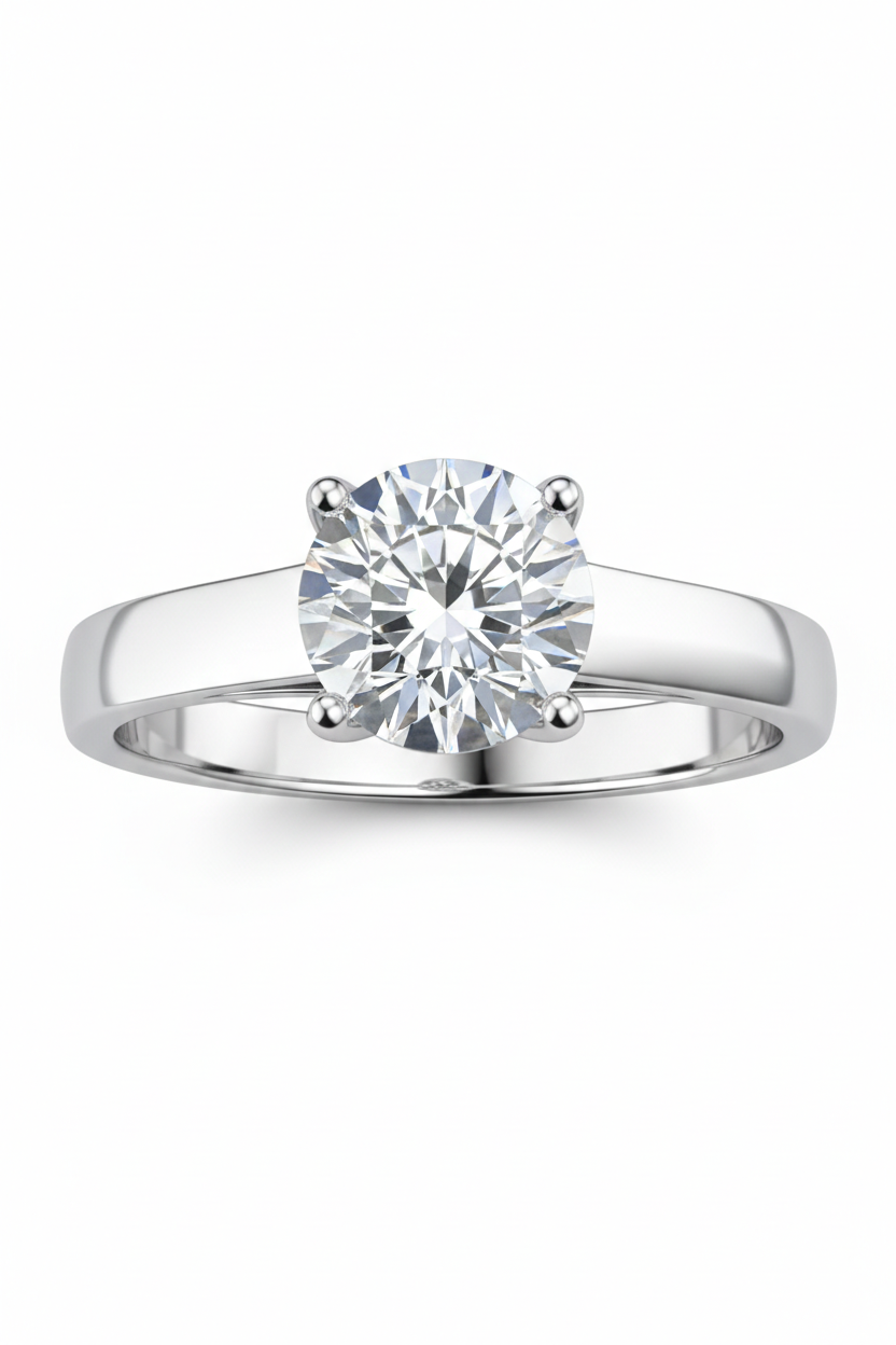 American Diamond Solitaire Ring in Rhodium-Plated Sterling Silver-Saleh Sallom