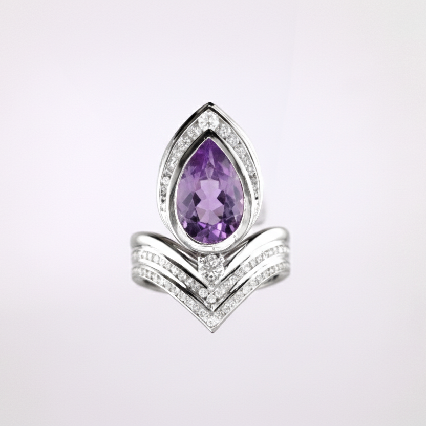 18K White Gold Amethyst & Diamond Ring – IGI Certified-Saleh Sallom Main image