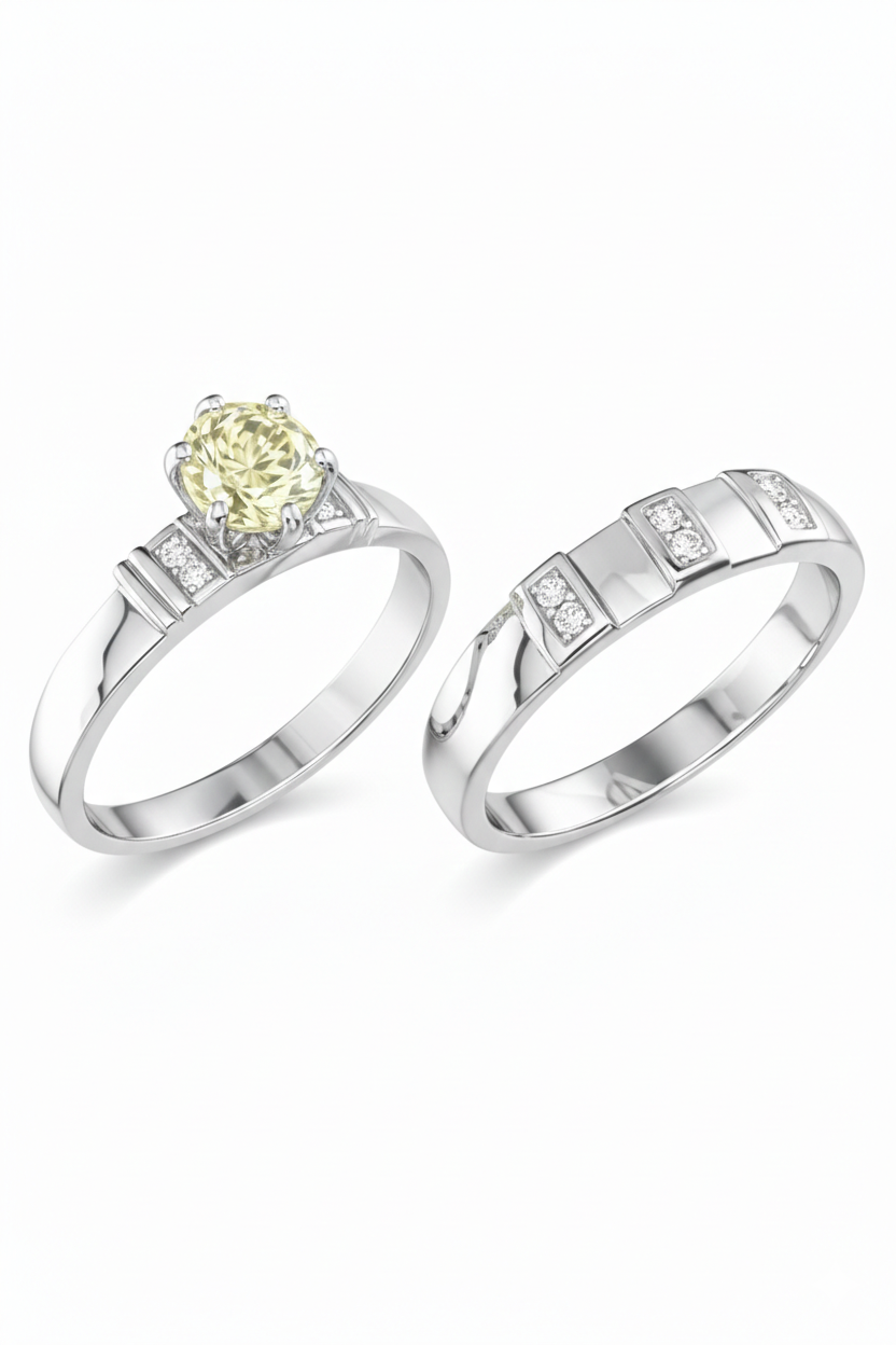 Radiant Harmony Natural Yellow Diamond Ring 18K White Gold with Natural Diamond Accents-Saleh Sallom
