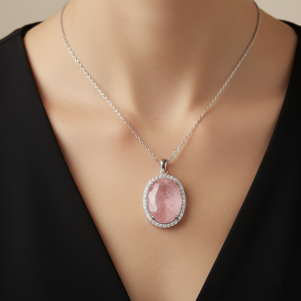 Lab-Created Diamond Oval Halo Pendant in 14K White Gold-Saleh Sallom