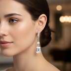 Emerald-Cut Lab-Grown Diamond Drop Earrings in 14K White Gold-Saleh Sallom
