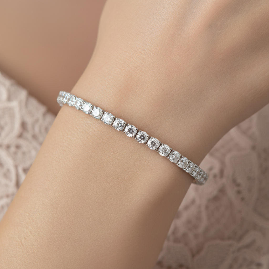 Diamond Tennis Bangle Bracelet in 18K White Gold-Saleh Sallom