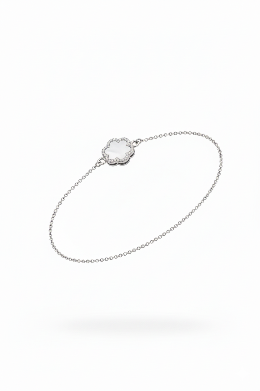 Floral American Diamond Bracelet in Rhodium-Plated Sterling Silver-Saleh Sallom