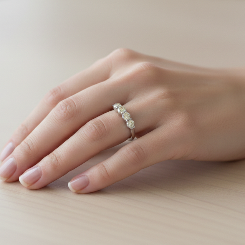 Five-Stone Diamond Ring in 18K White Gold-Saleh Sallom