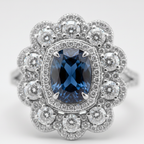 White Gold Diamond Halo Ring with Deep Blue Center Stone – IGI Certified-Saleh Sallom