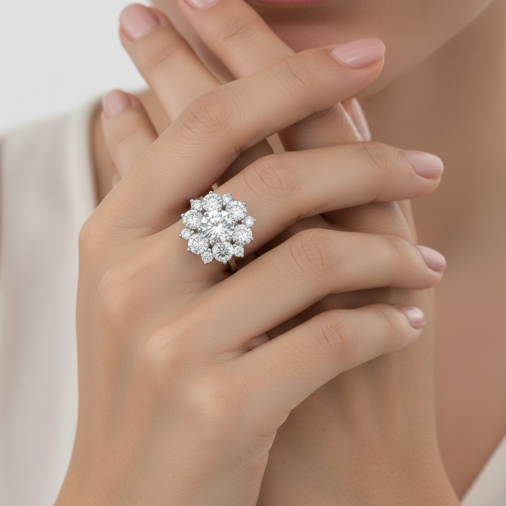 Luxury Floral Cluster Diamond Ring in White Gold | 2.98 Carat | Statement Halo Design | Saleh Sallom-Saleh Sallom