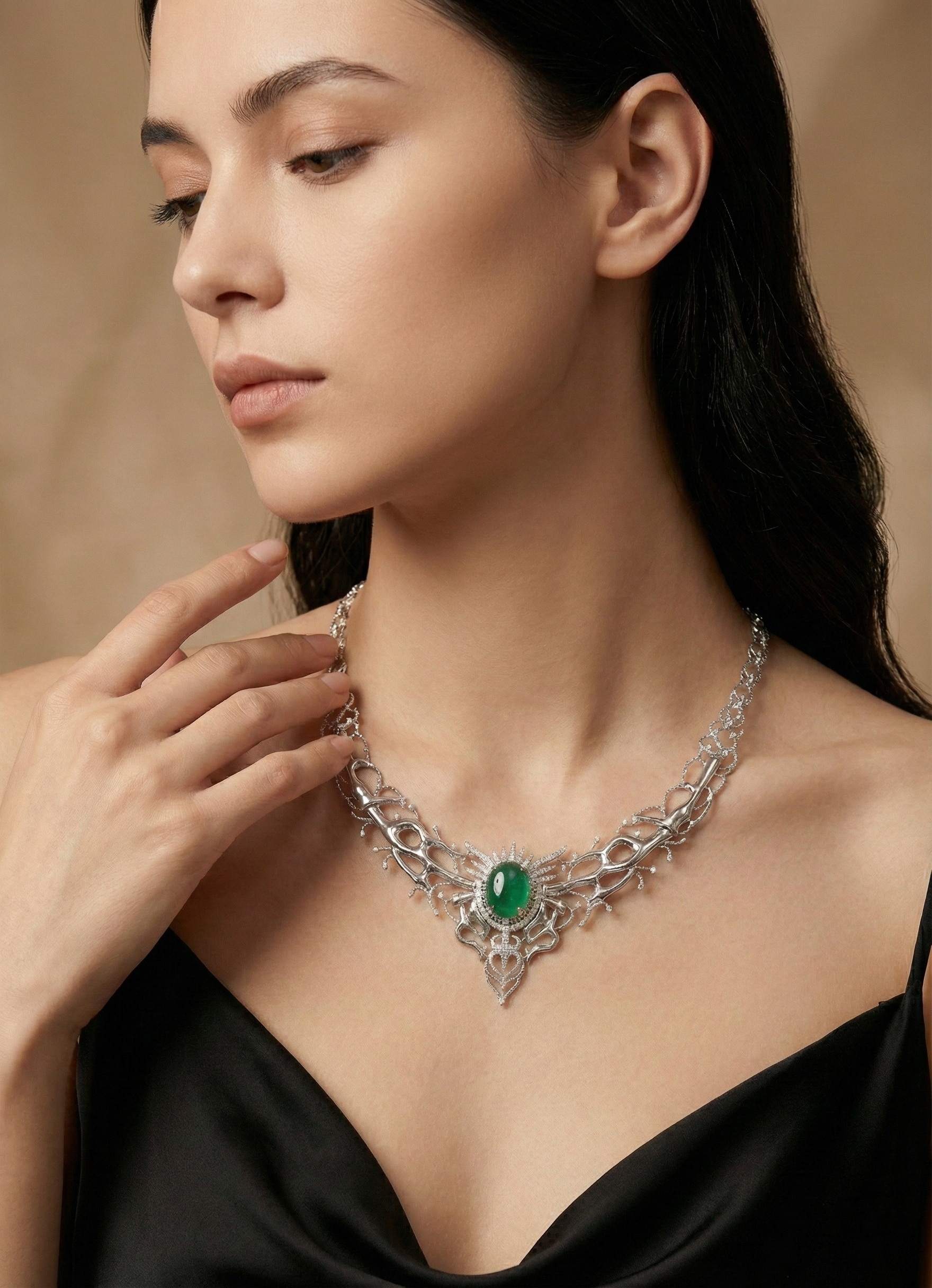 Natural Emerald & Diamond High Jewelry Necklace | 2.97 Ct Diamonds | VS–SI, G–H | Saleh Sallom-Saleh Sallom