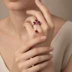 Triple Heart Ruby Statement Ring in 18K White Gold | Saleh Sallom-Saleh Sallom