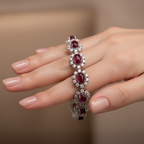 Oval Ruby & 4.00 CT Diamond Halo Bracelet in White Gold-Saleh Sallom