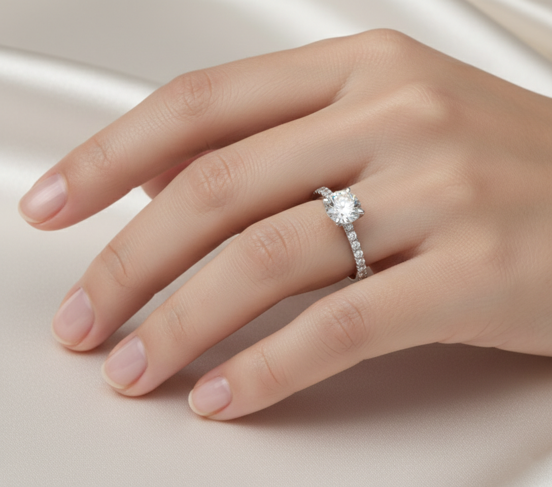 Classic Round Solitaire Diamond Ring in White Gold | 2.03 Carat | Pavé Band | Saleh Sallom-Saleh Sallom