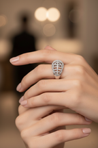 American Diamond Openwork Dome Ring in Rhodium-Plated Sterling Silver-Saleh Sallom