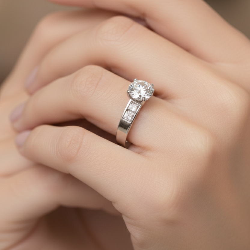 0.86 Carat Round Brilliant Diamond Ring – IGI Certified | 18K White Gold-Saleh Sallom