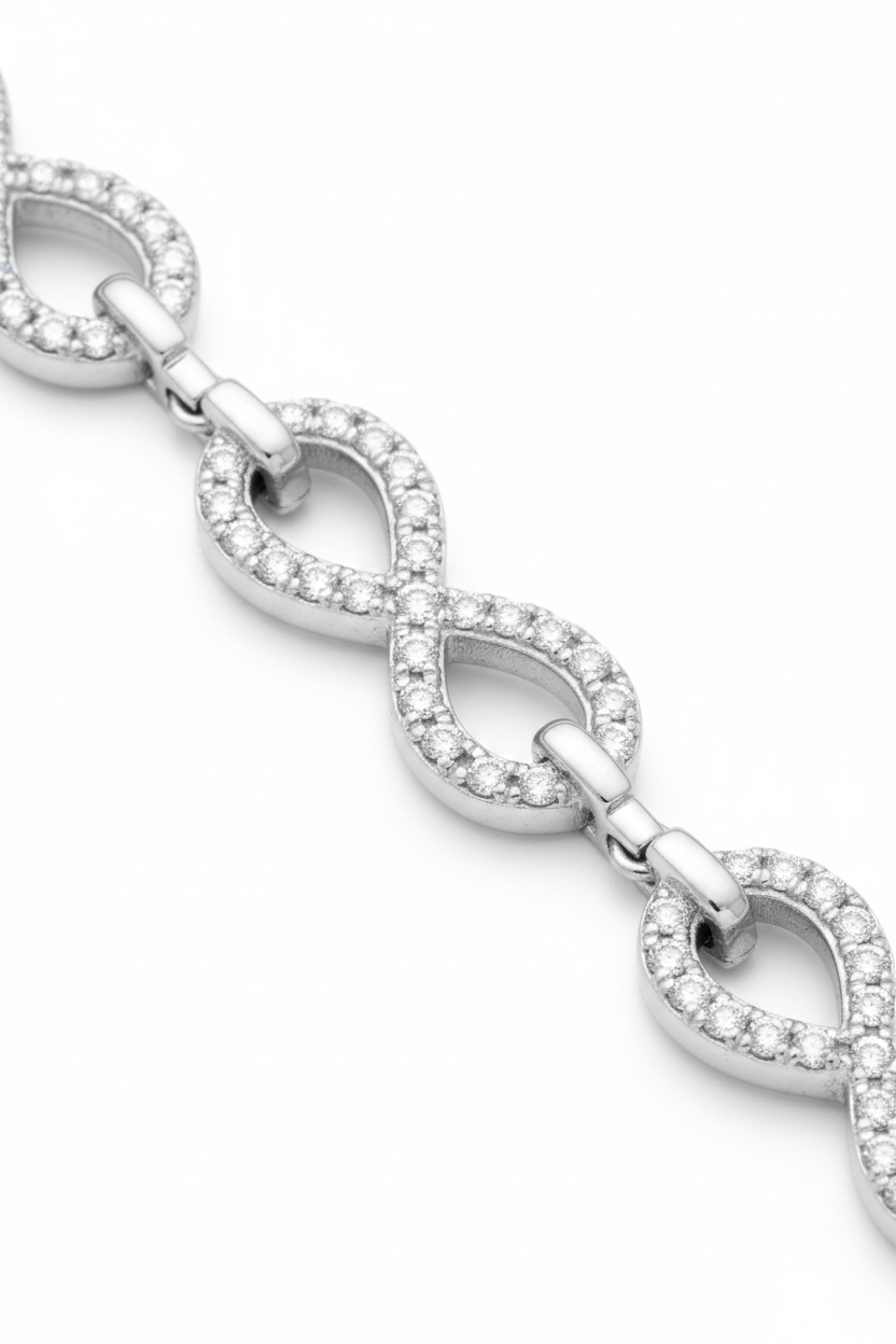 Infinity Link American Diamond Bracelet in Rhodium-Plated Sterling Silver-Saleh Sallom