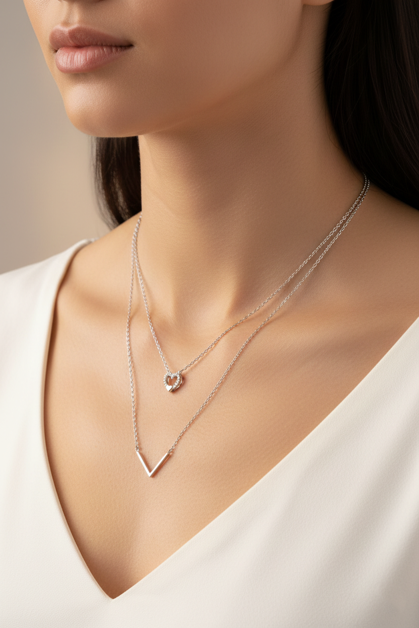 Natural Diamond Heart Necklace with Geometric Pendant-Saleh Sallom