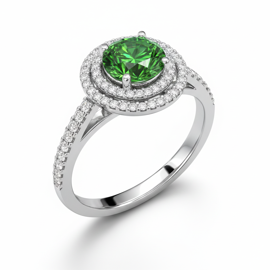 Lab-Created Green Diamond & Diamond Halo Ring in 14K White Gold-Saleh Sallom Main image