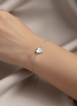 Heart American Diamond Bracelet in Rhodium-Plated Sterling Silver-Saleh Sallom