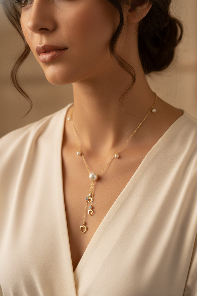 Luminous Heartfall Pearl Necklace-Saleh Sallom