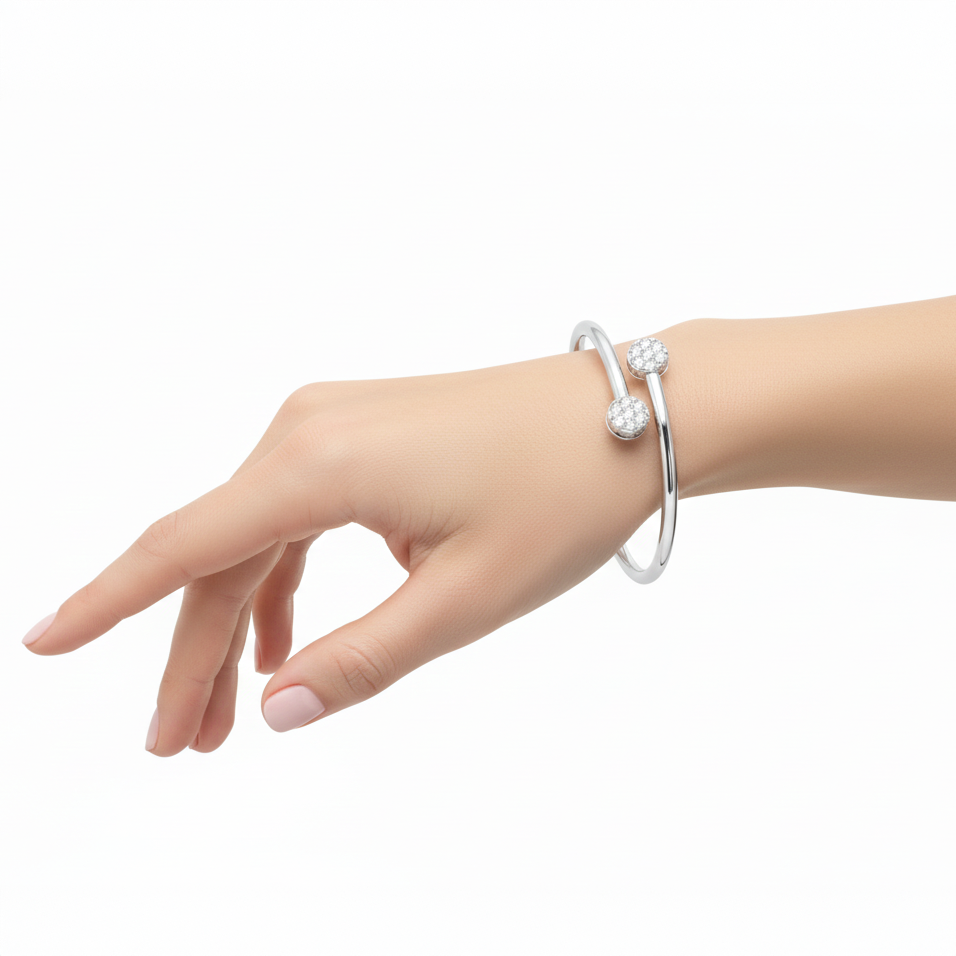 Diamond Open Bangle Bracelet in White Gold-Saleh Sallom