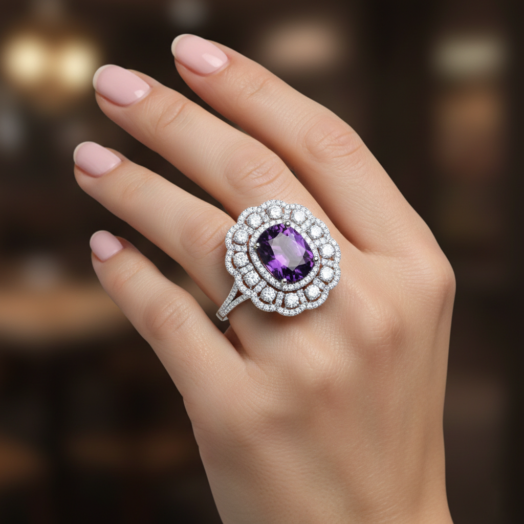 8.20 Carat Cushion-Cut Lab Sapphire & 2.30 Carat Diamond Halo Ring in 18K White Gold | Saleh Sallom-Saleh Sallom