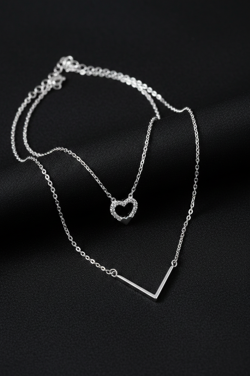 Natural Diamond Heart Necklace with Geometric Pendant-Saleh Sallom