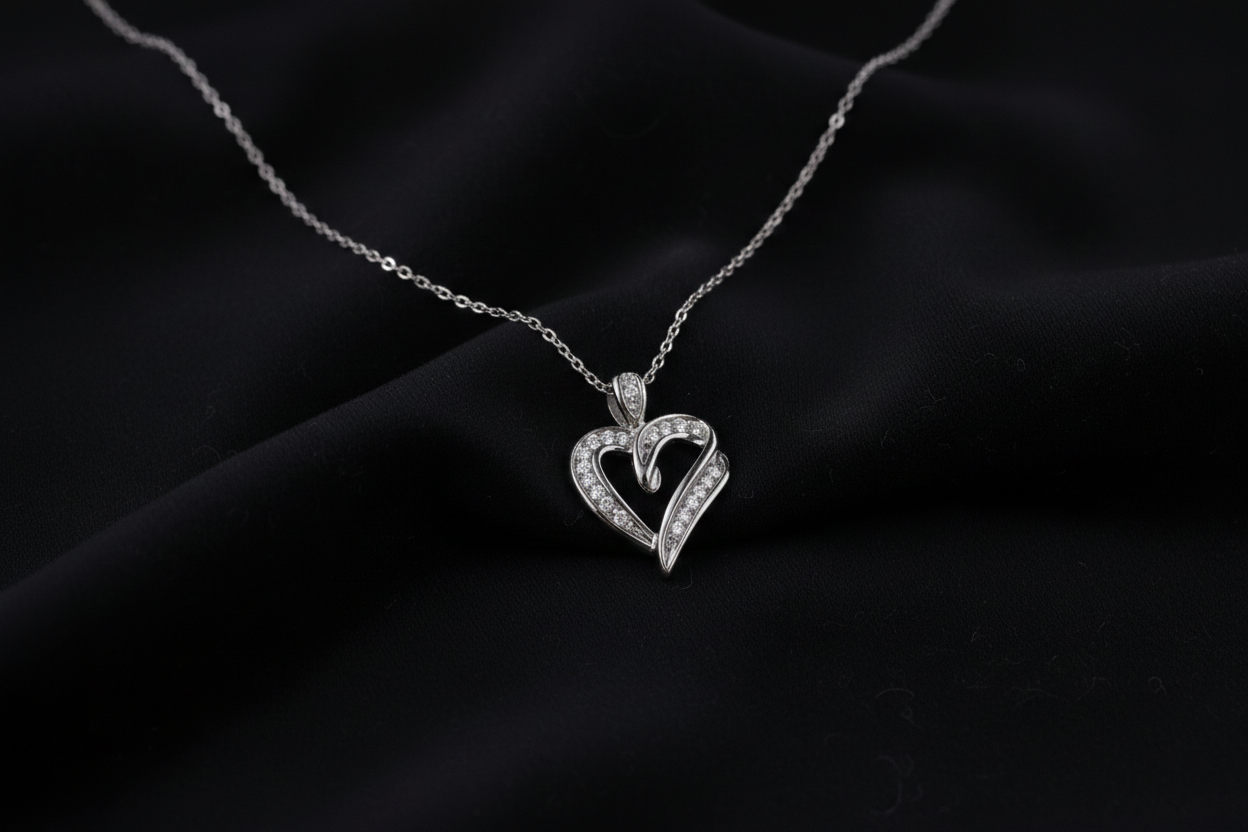White Gold Double-Heart Diamond Pendant Necklace – IGI Certified-Saleh Sallom