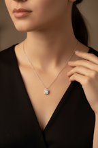 Emerald-Cut Diamond Halo Necklace in 18K White Gold-Saleh Sallom