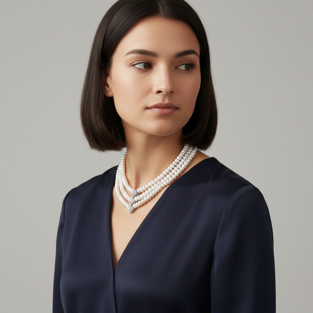 Natural Diamond & Pearl Necklace | 3.75 Ct Diamonds | Luxury Multi-Strand Design | Saleh Sallom-Saleh Sallom