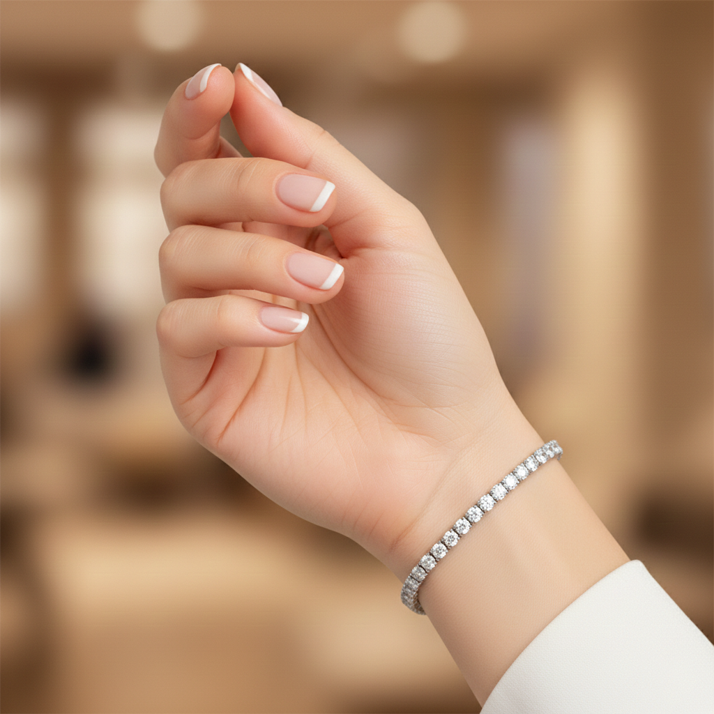 Round Brilliant Lab-Created Diamond Tennis Bracelet in 14K White Gold-Saleh Sallom