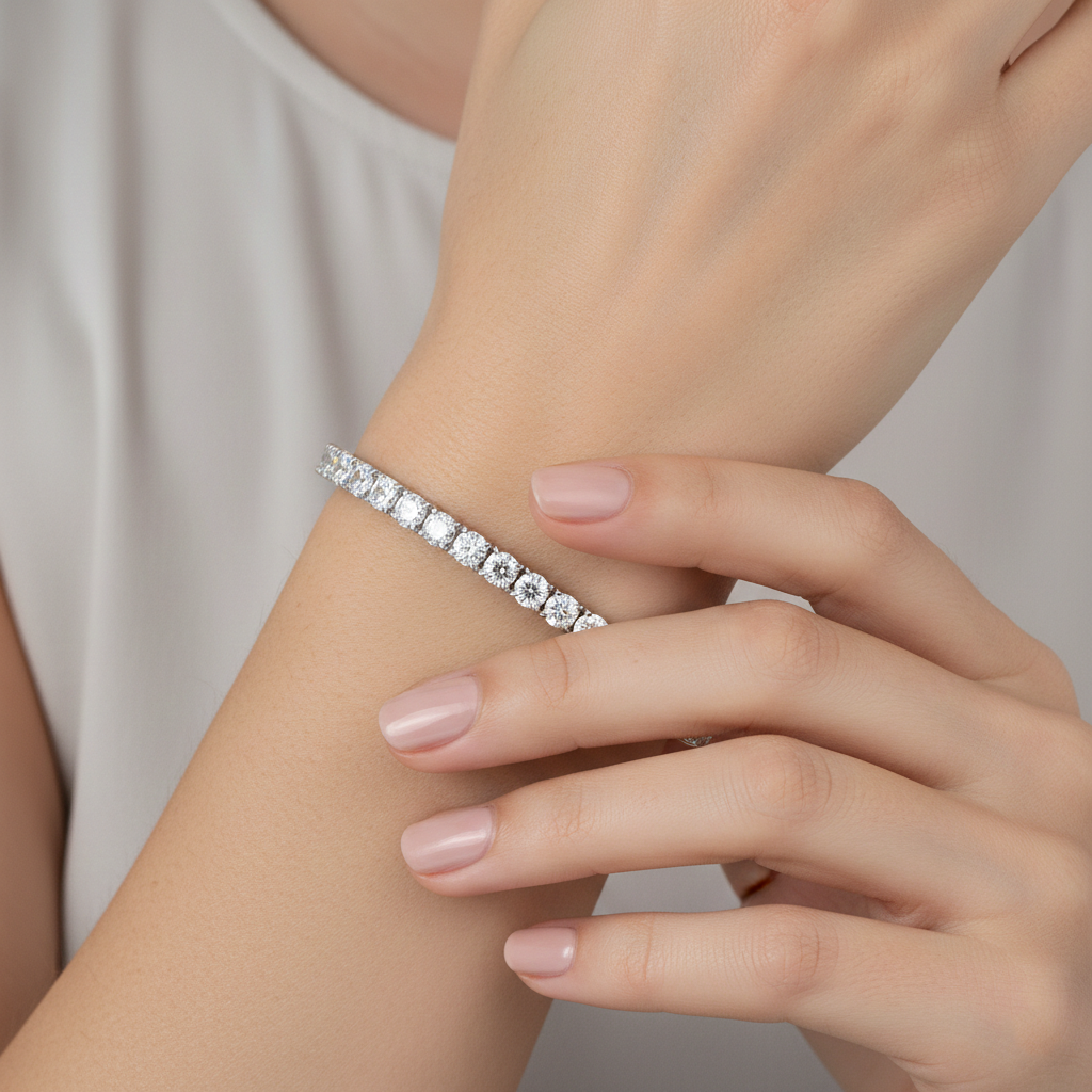 Round Brilliant Lab-Created Diamond Tennis Bracelet in 14K White Gold-Saleh Sallom