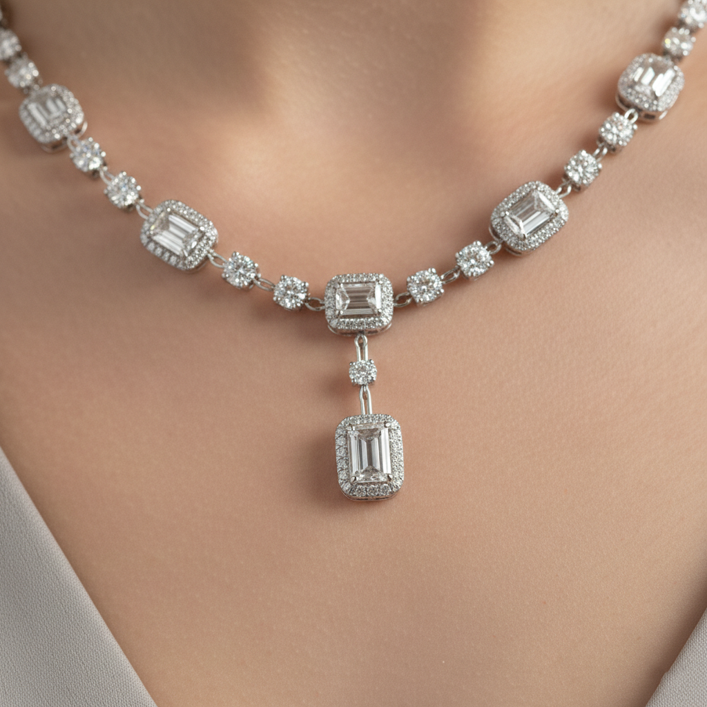 Lab-Grown Sapphire & Lab-Grown Diamond Necklace in 18K White Gold – IGI Certified-Saleh Sallom