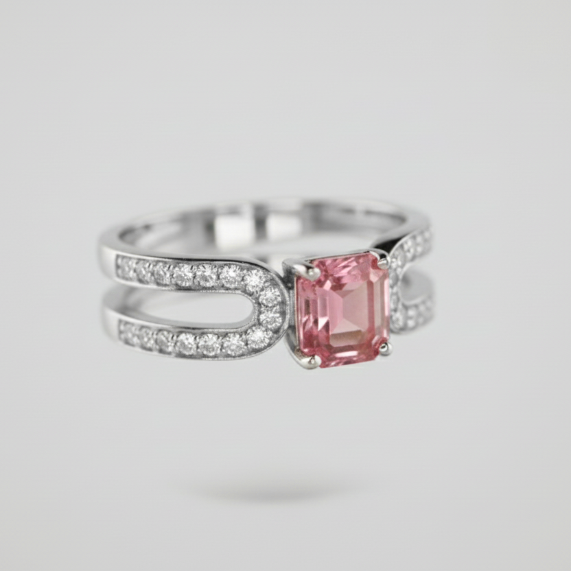 Emerald Cut Purple Tourmaline & Diamond Ring – 18K White Gold-Saleh Sallom