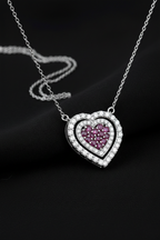 White Gold Heart Necklace with Natural Diamonds & Pink Sapphires (IGI Certified)-Saleh Sallom