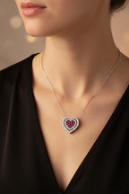 White Gold Heart Necklace with Natural Diamonds & Pink Sapphires (IGI Certified)-Saleh Sallom