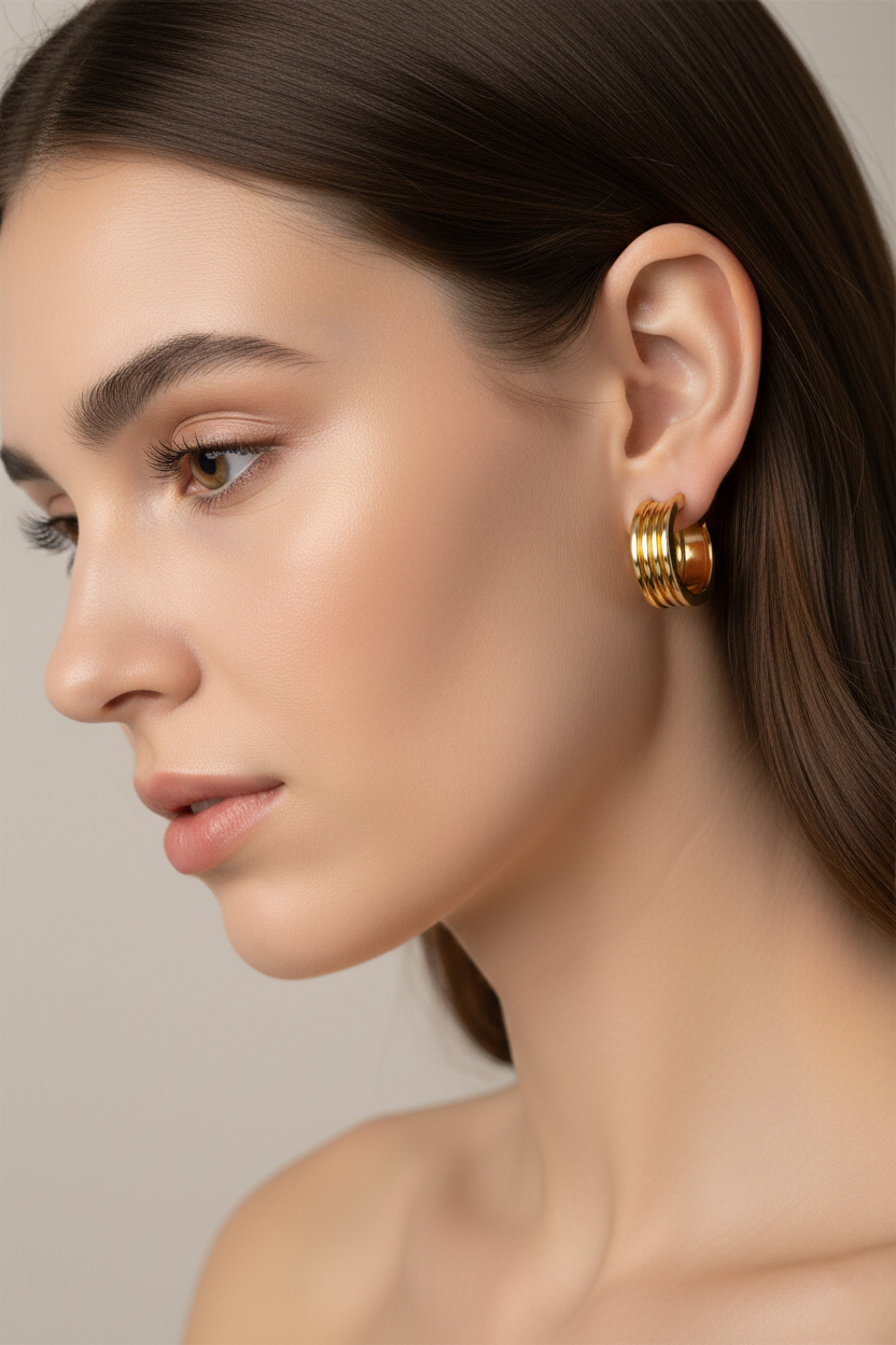 Classic Multi-Row Hoop Earrings in Gold-Plated Sterling Silver Secondary image