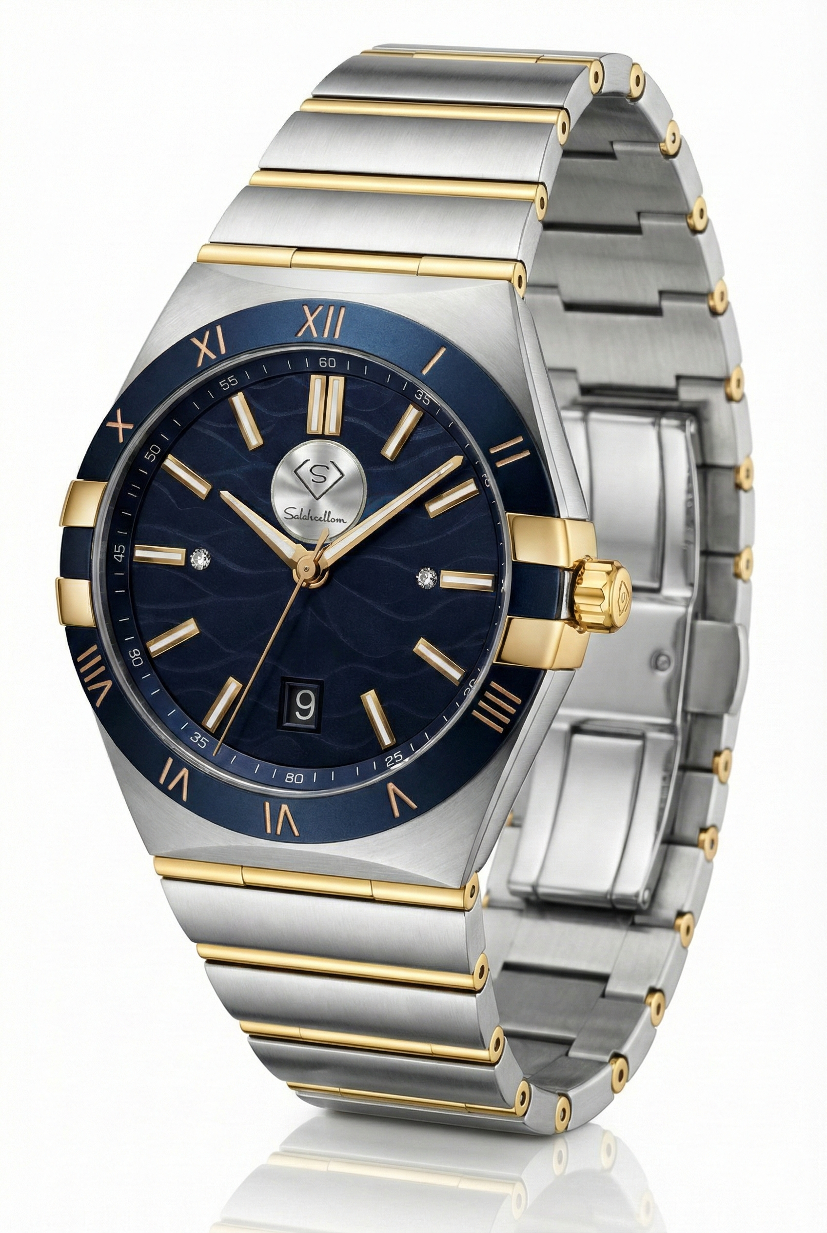 0.04 Carat Natural Diamond Two-Tone Luxury Watch – D Color VS1 | Saleh Sallom-Saleh Sallom