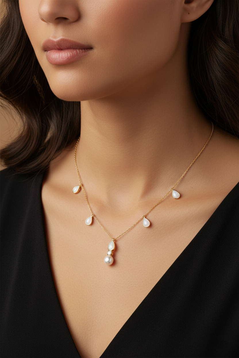 Diamond & Pearl Drop Necklace in 18K Yellow Gold Secondary image