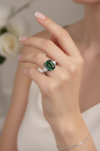 Emerald-Cut Green Diamond Ring with Trillion Side Stones | 6.27 Carat | VS1 | White Gold | Saleh Sallom-Saleh Sallom