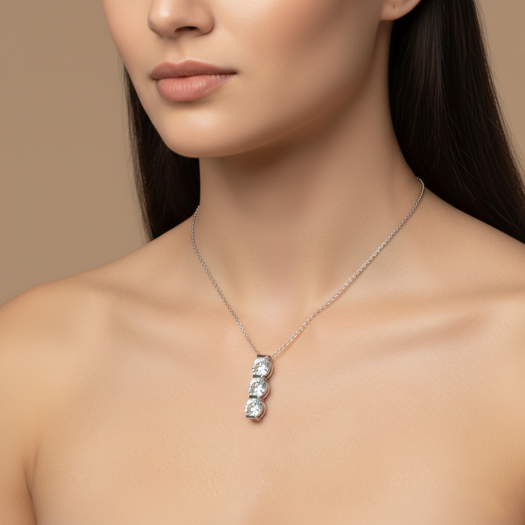 Three-Stone Lab-Created Diamond Pendant Necklace in 14K White Gold-Saleh Sallom